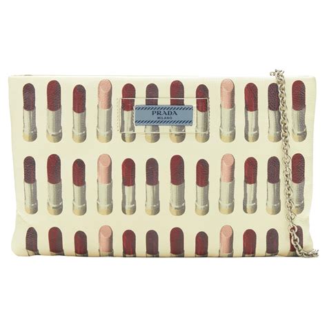 Prada Lipstick Print Etiquette Pouch w/Chain 